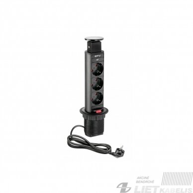 Kištukinis lizdas 3 vietų įleidžiamas stalo juodas 3500W, 16A, 1,5m, GTV
