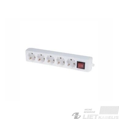 Kištukinis lizdas BL-G05S 5 vietų, su įžeminimu, su jungikliu BELLIGHT