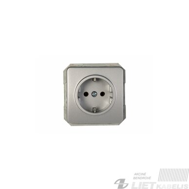 Kištukinis lizdas RP16-002-02 su įžeminimu, be rėmelio, metalo spalva Lx-200, Vilma