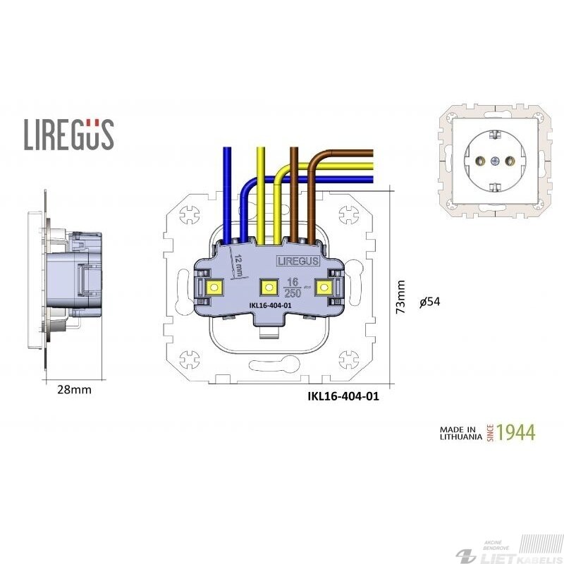 Kištukinis lizdas IKL 16-404-01 su įžeminimu be rėmelio, metalo spalva, Epsilon, Liregus 1