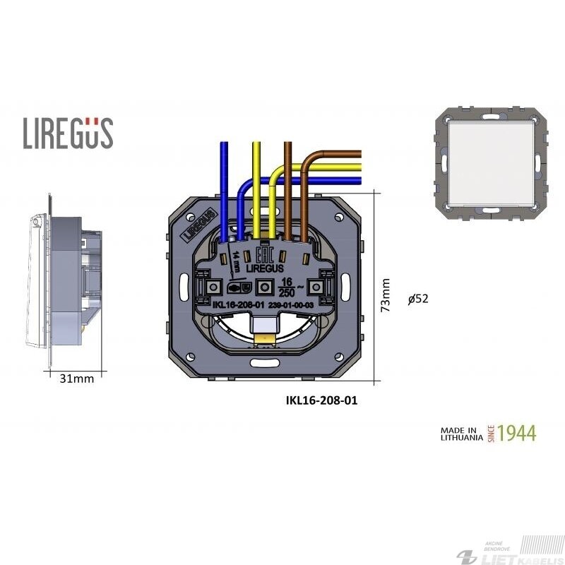 Kištukinis lizdas IKL16-208-01 įsu įžeminimu be rėmelio, IP44, metalo spalva, Epsilon, Liregus 3 Kištukinis lizdas IKL16-208-01 įsu įžeminimu be rėmelio, IP44, metalo spalva, Epsilon, Liregus 3