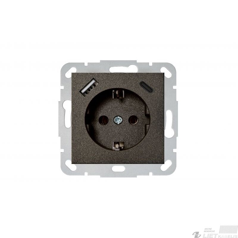 Kištukinis lizdas su įžeminimu 3,4A USB A+C, antracito spalva, Epsilon, Liregus Kištukinis lizdas su įžeminimu 3,4A USB A+C, antracito spalva, Epsilon, Liregus