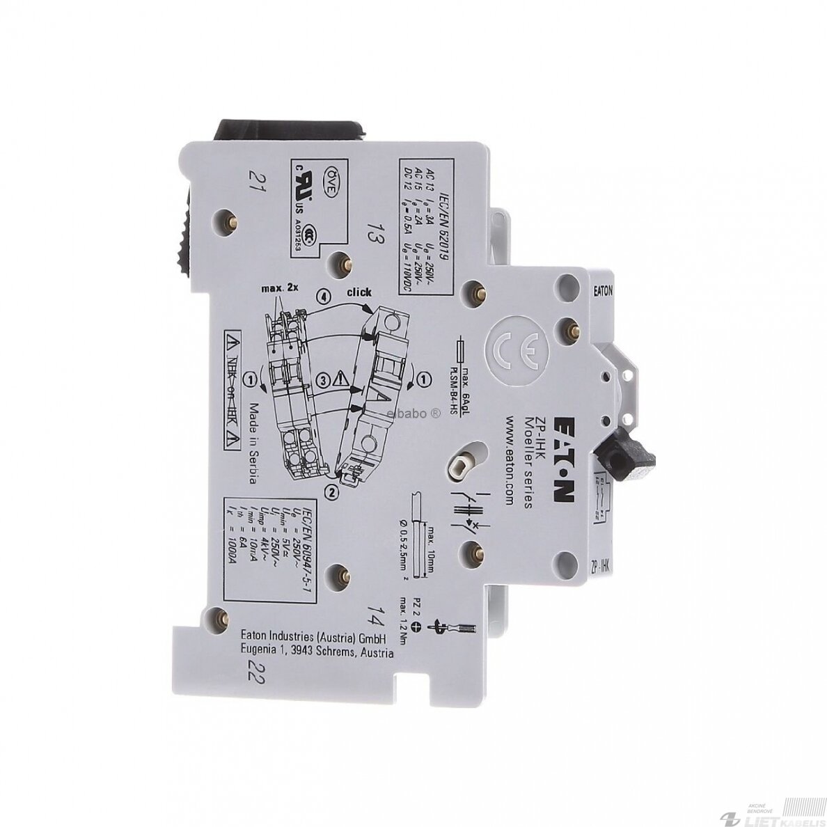 Kontaktas papildomas ZP-IHK 230V, 3A, 1NO+1NC, IP20, EATON 1 Kontaktas papildomas ZP-IHK 230V, 3A, 1NO+1NC, IP20, EATON 1