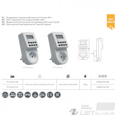 Laiko rėlė 7d. elektrinė PC-ELE724-SC GTV 1