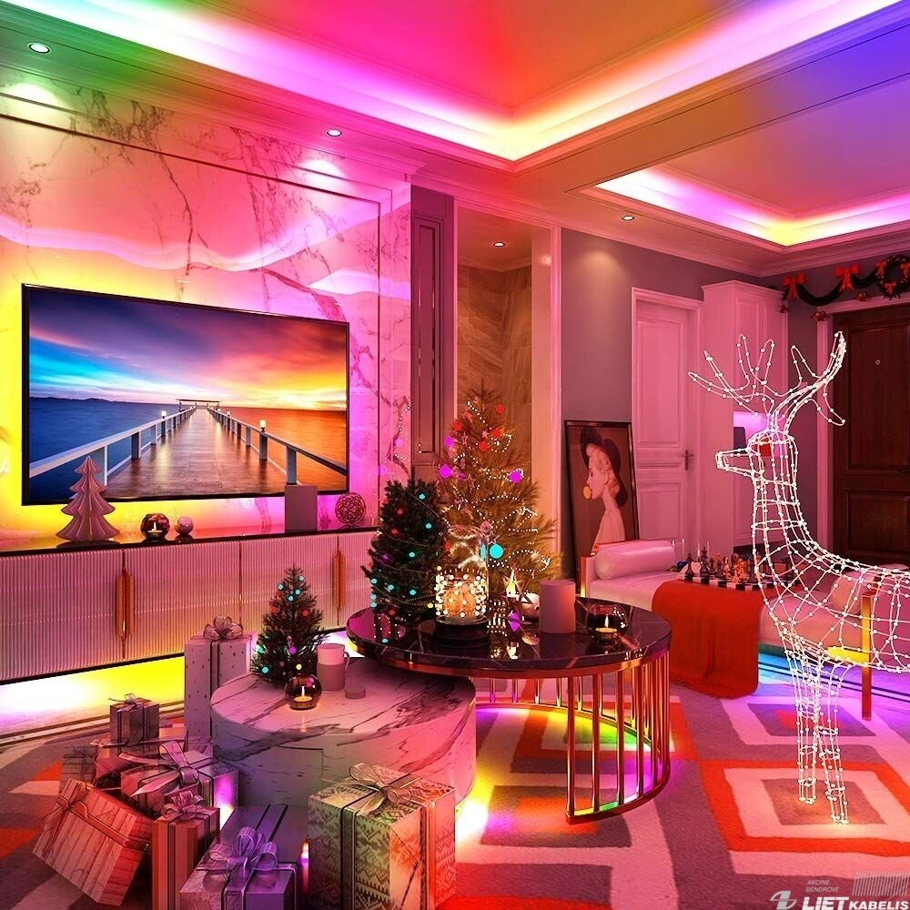 LED juosta 40W, 12V RGB adapteris +BT+valdiklis IP54, OPTONICA 1