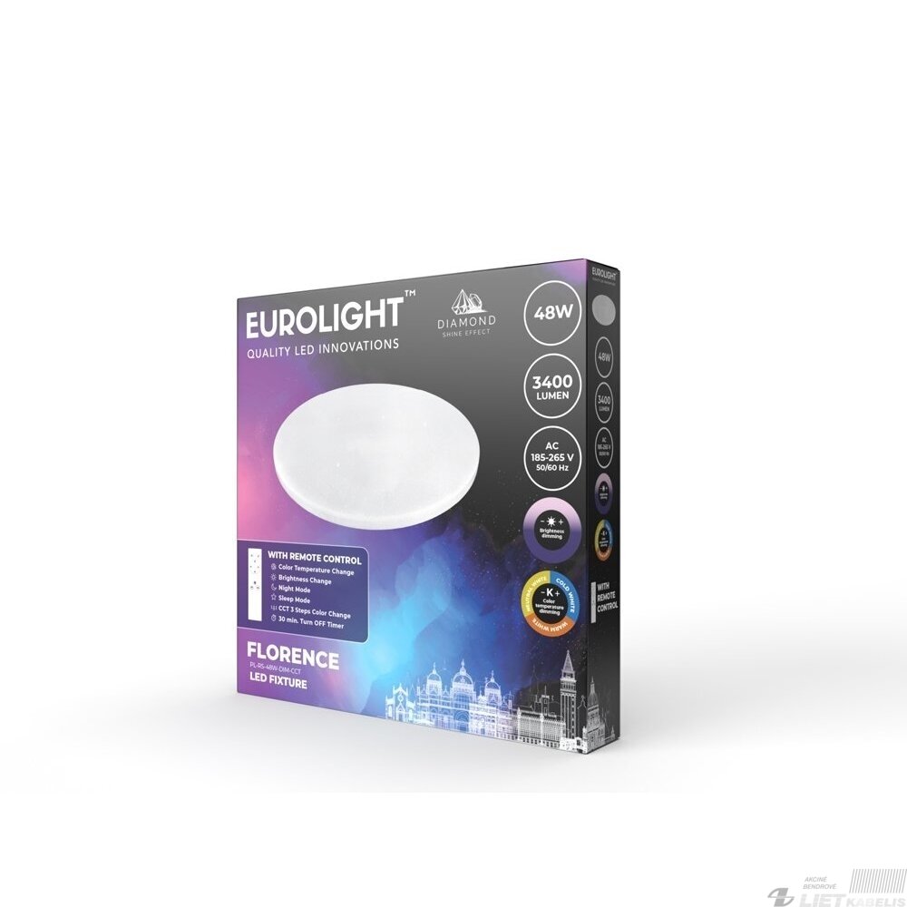 LED šviestuvas FLORENCE 36W, 2250lm, 2700K/4000K/6000K su pulteliu EUROLIGHT 1 LED šviestuvas FLORENCE 36W, 2250lm, 2700K/4000K/6000K su pulteliu EUROLIGHT 1
