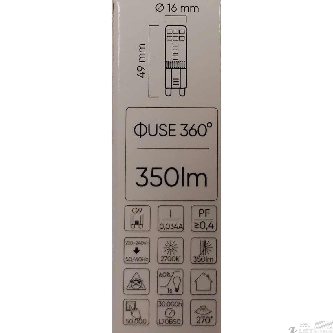 Lempa LED 4W, G9, 230V, 350lm, 2700K, keramikinė, LEDline 2 Lempa LED 4W, G9, 230V, 350lm, 2700K, keramikinė, LEDline 2