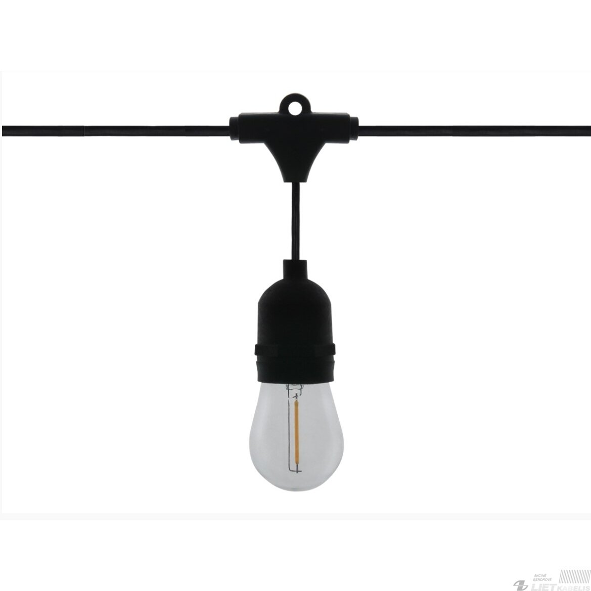 LED girlianda su 10 vnt E27 1W FILAMENT lemputėmis, šiltai balta 2700K, IP65, LEDOM
