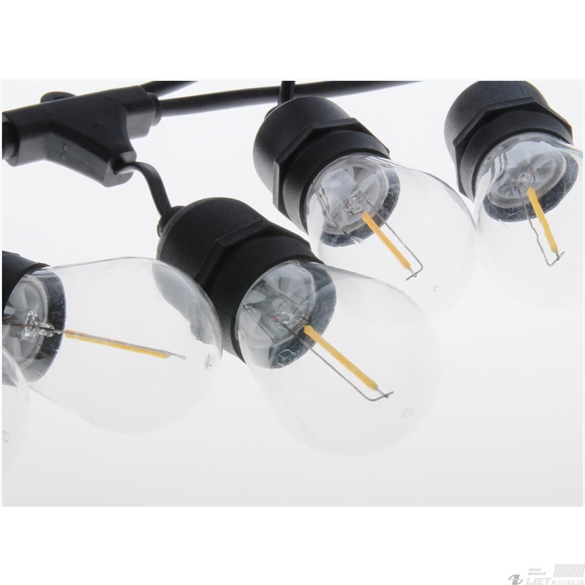LED girlianda su 10 vnt E27 1W FILAMENT lemputėmis, šiltai balta 2700K, IP65, LEDOM 2