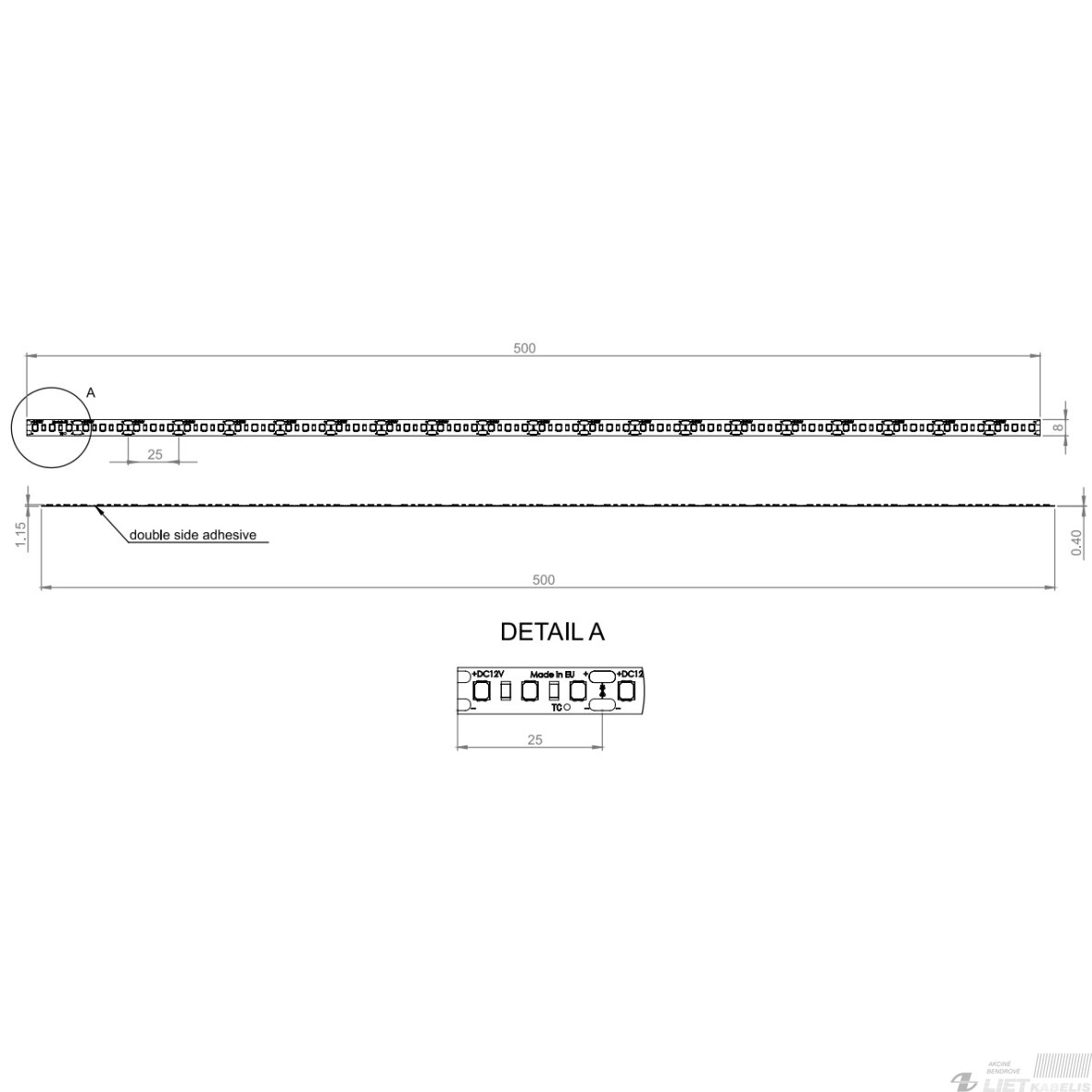 LED juosta 12V 12W/m nehermetiška IP20 šiltai balta 3000K 120LED/m 115lm/W PLUS AKTO 1