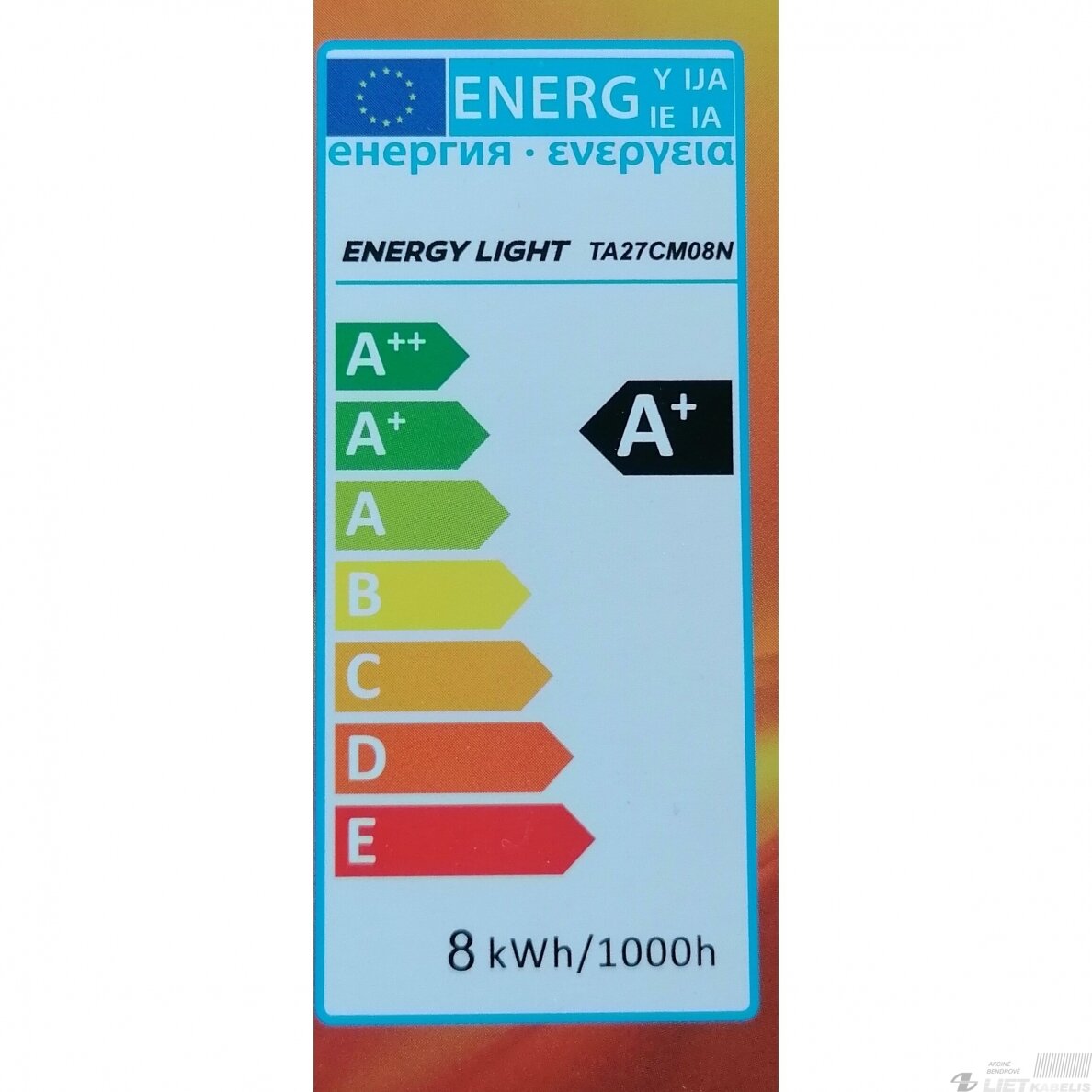 LED lempa 8W,  E27, 4000K, 690Lm, Energy Light 1