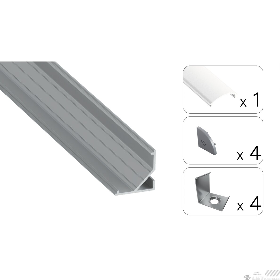 LED profilio komplektas ARRE kampinis, aliuminis, anoduotas, matinis dangtelis 3 m LED profilio komplektas ARRE kampinis, aliuminis, anoduotas, matinis dangtelis 3 m