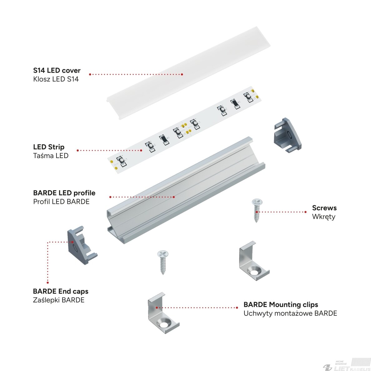 LED profilio komplektas BARDE kampinis, juodas, anoduotas, matinis dangtelis 2.02 m 4 LED profilio komplektas BARDE kampinis, juodas, anoduotas, matinis dangtelis 2.02 m 4