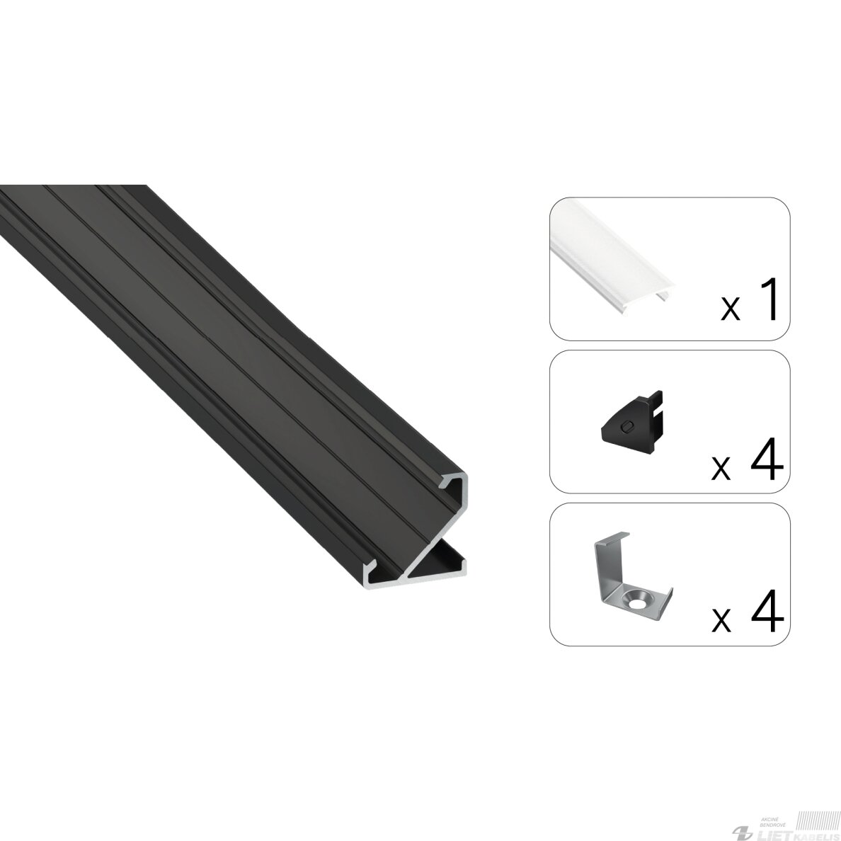 LED profilio komplektas BARDE kampinis, juodas, anoduotas, matinis dangtelis 2.02 m LED profilio komplektas BARDE kampinis, juodas, anoduotas, matinis dangtelis 2.02 m