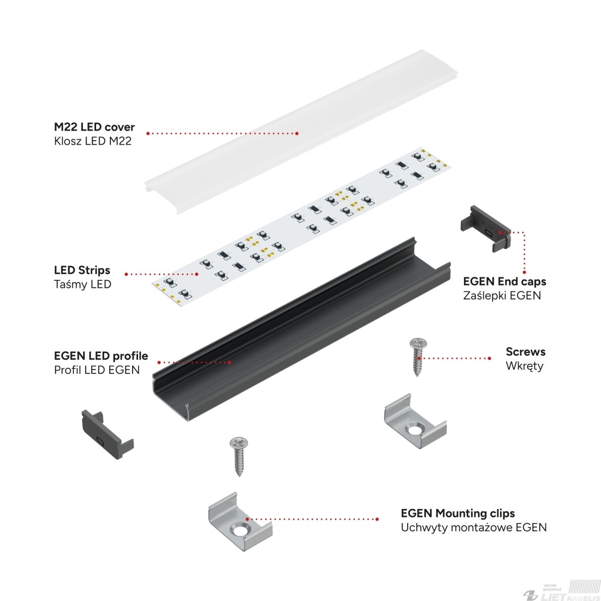 LED profilio komplektas EGEN paviršinis platus, aliuminis, anoduotas, matinis dangtelis 3 m 4 LED profilio komplektas EGEN paviršinis platus, aliuminis, anoduotas, matinis dangtelis 3 m 4