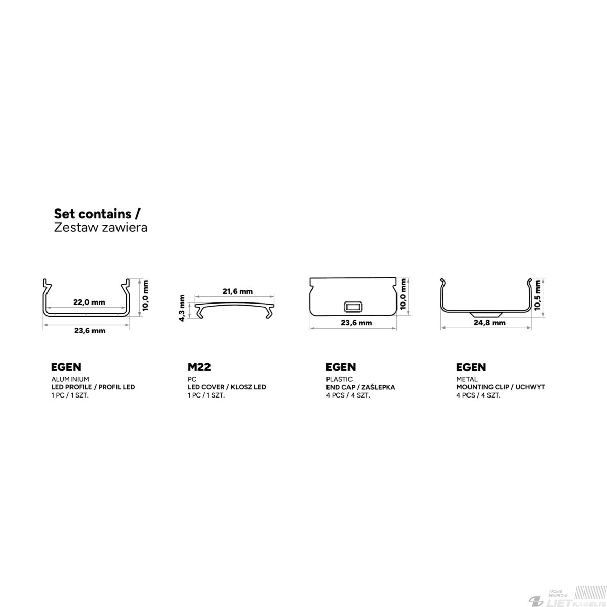 LED profilio komplektas EGEN paviršinis platus, juodas, anoduotas, matinis dangtelis 3 m 7 LED profilio komplektas EGEN paviršinis platus, juodas, anoduotas, matinis dangtelis 3 m 7