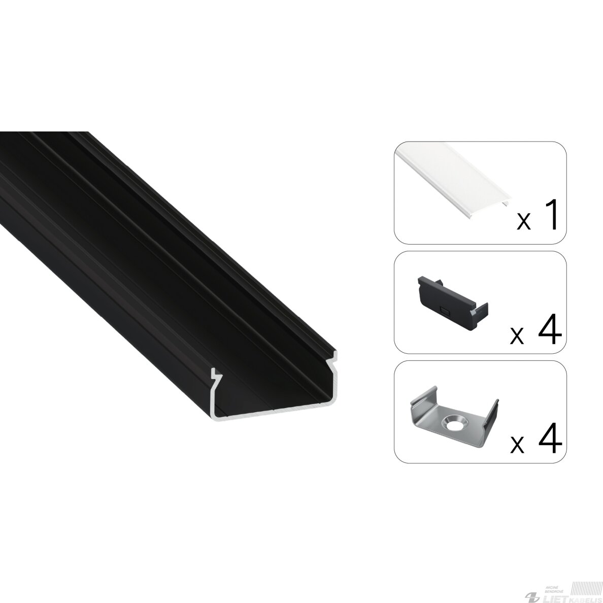 LED profilio komplektas EGEN paviršinis platus, juodas, anoduotas, matinis dangtelis 3 m LED profilio komplektas EGEN paviršinis platus, juodas, anoduotas, matinis dangtelis 3 m
