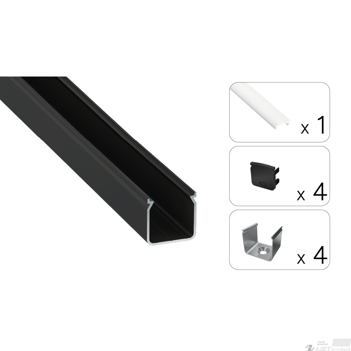 LED profilio komplektas HELSE paviršinis aukštas, juodas, anoduotas, matinis dangtelis 2.02 m LED profilio komplektas HELSE paviršinis aukštas, juodas, anoduotas, matinis dangtelis 2.02 m