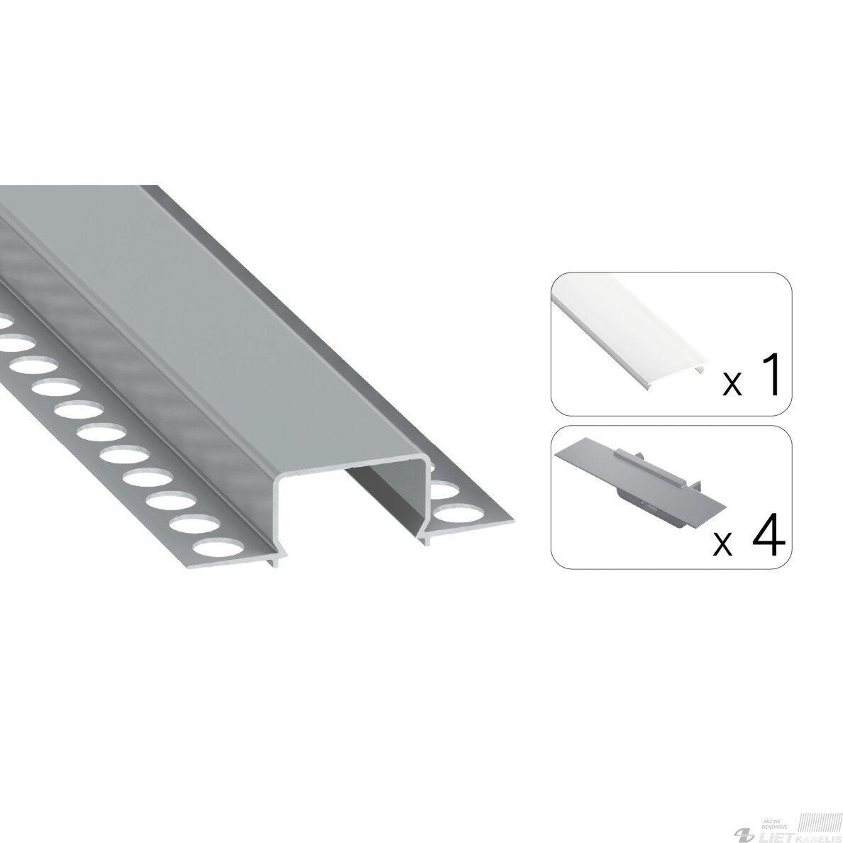 LED profilio komplektas HORST priglaistomas platus, aliuminis, anoduotas, baltas dangtelis 3 m