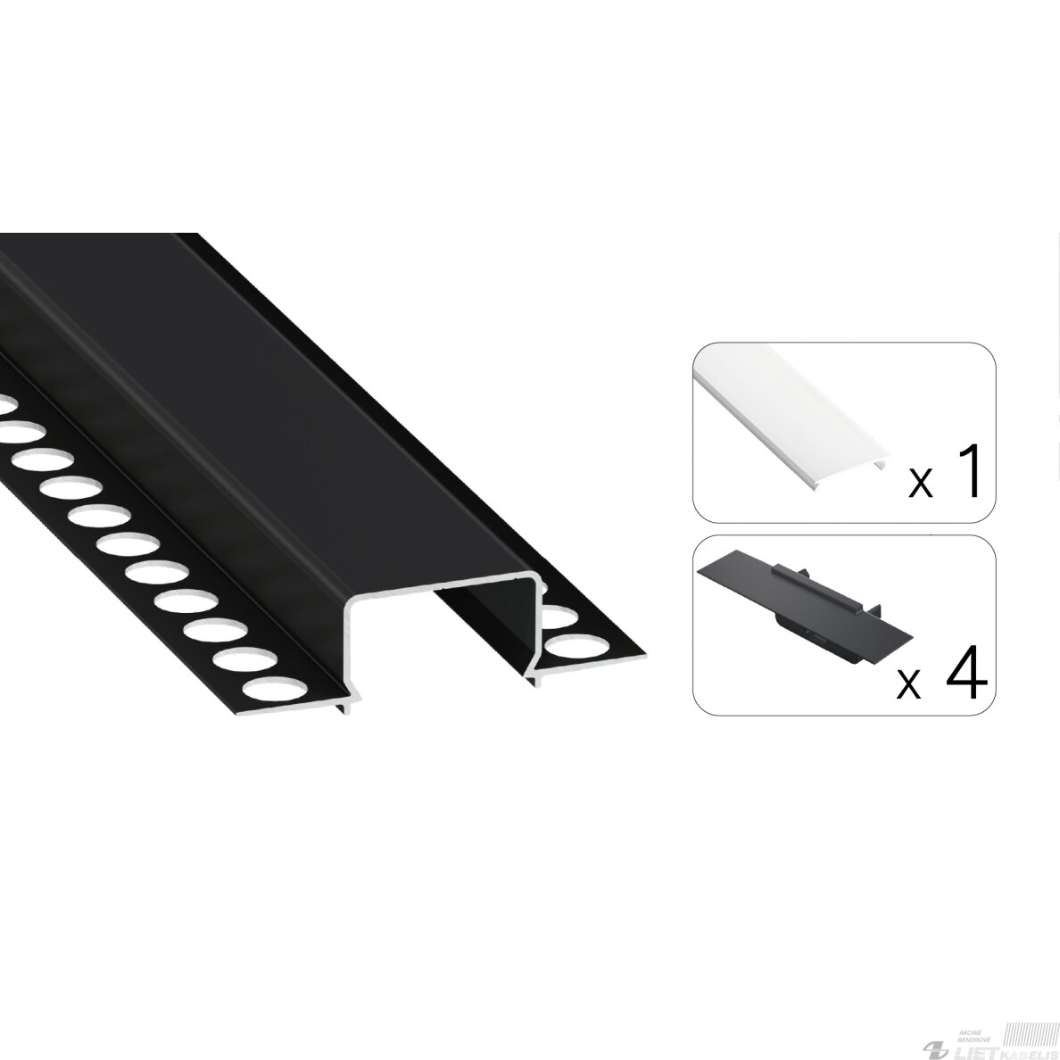LED profilio komplektas HORST priglaistomas platus, juodas, anoduotas, baltas dangtelis 2.02 m LED profilio komplektas HORST priglaistomas platus, juodas, anoduotas, baltas dangtelis 2.02 m