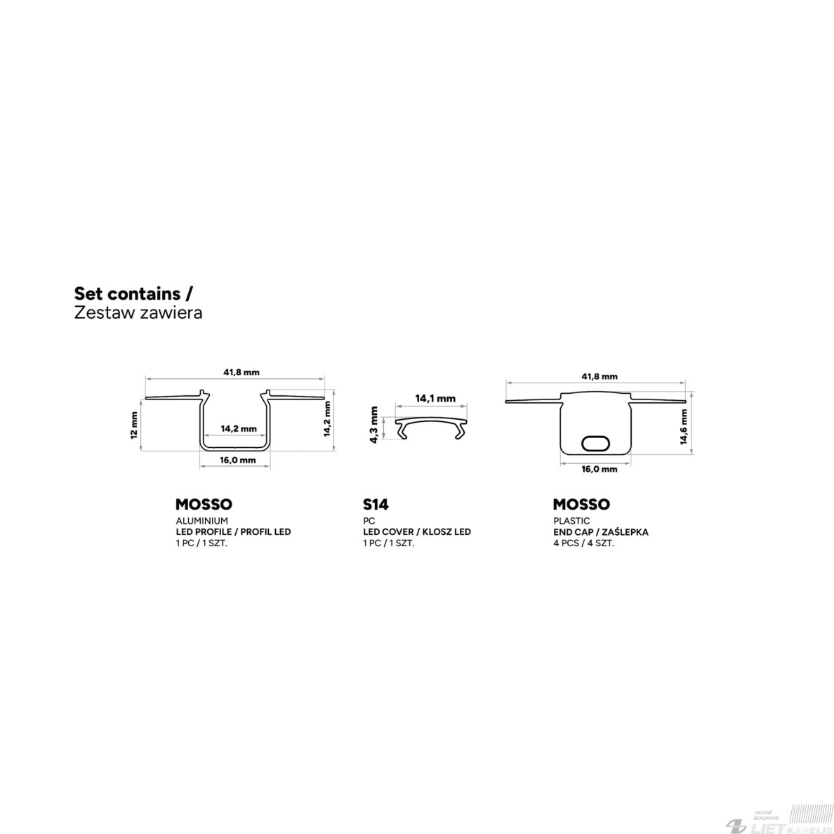 LED profilio komplektas MOSSO priglaistomas siauras, juodas, anoduotas, baltas dangtelis 2.02 m 7 LED profilio komplektas MOSSO priglaistomas siauras, juodas, anoduotas, baltas dangtelis 2.02 m 7