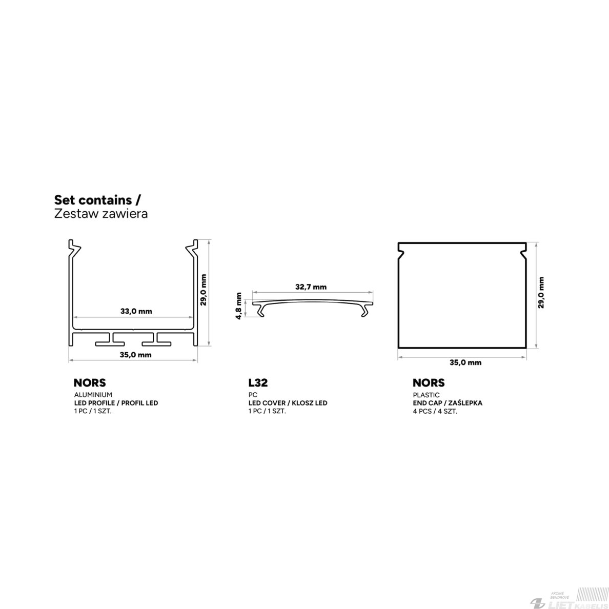 LED profilio komplektas NORS paviršinis/pakabinamas, aliuminis, anoduotas, matinis dangtelis 3 m 7 LED profilio komplektas NORS paviršinis/pakabinamas, aliuminis, anoduotas, matinis dangtelis 3 m 7