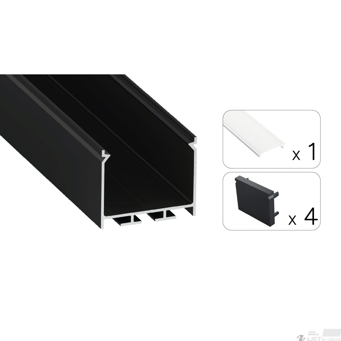 LED profilio komplektas NORS paviršinis/pakabinamas, juodas, anoduotas, matinis dangtelis 3 m