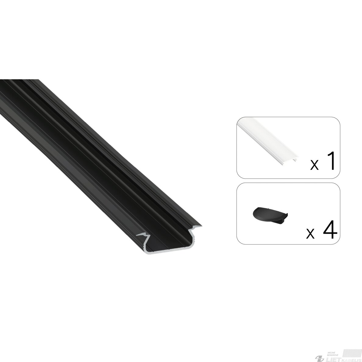 LED profilio komplektas SELDE įleidžiamas, juodas, anoduotas, matinis dangtelis 2.02 m 6