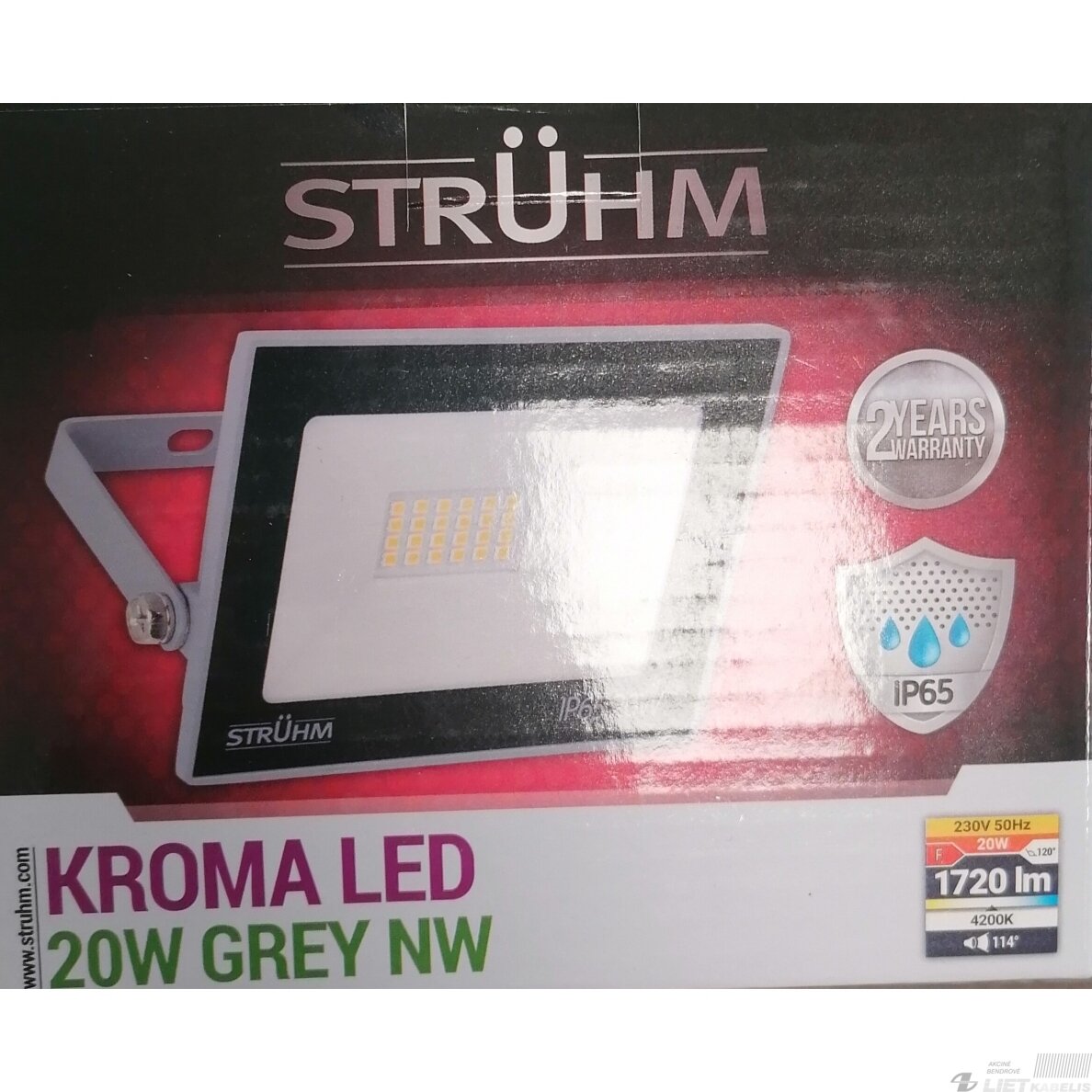 LED prožektorius 20W, 4500K, 1600LM, IP65, pilkas, STRUHM 4