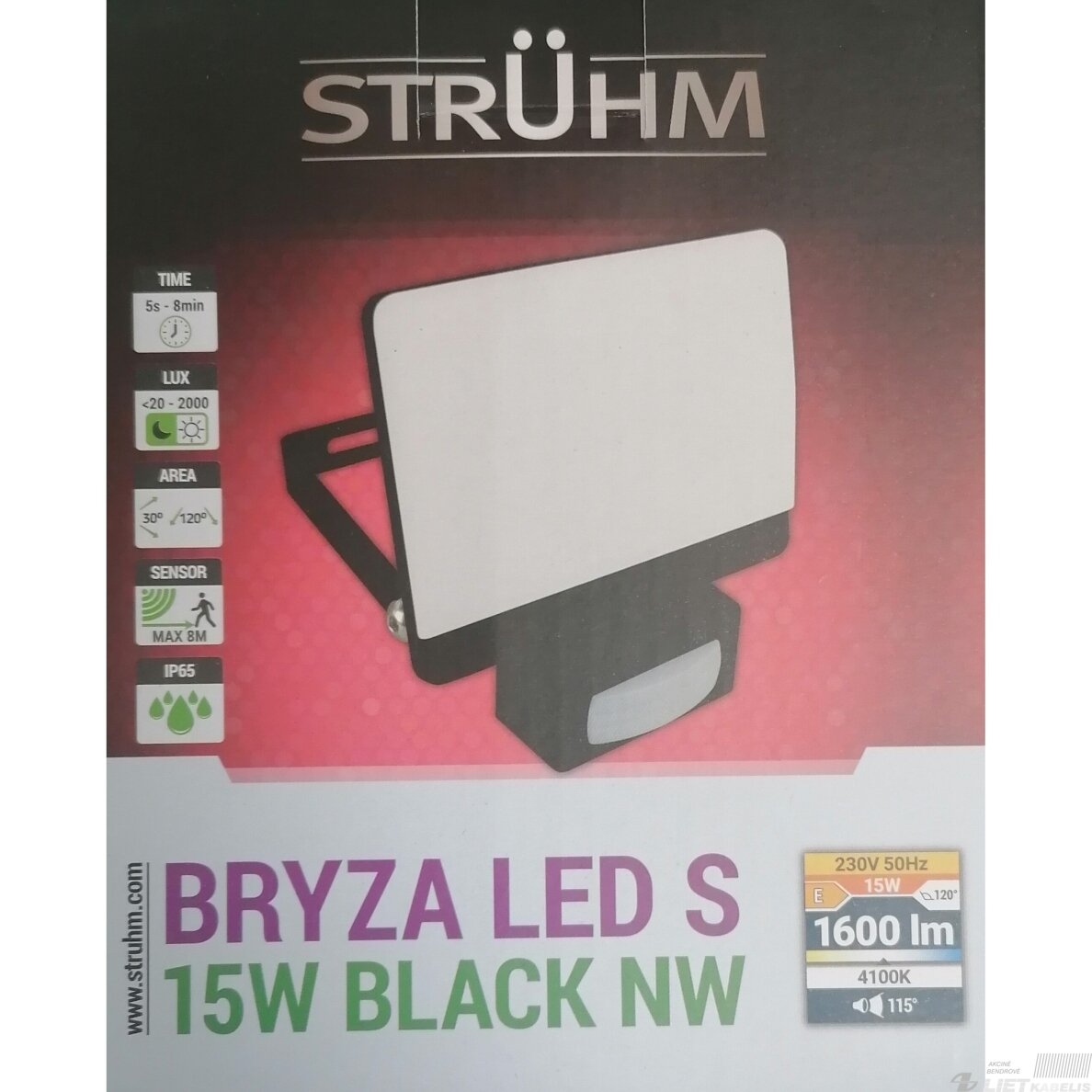 LED prožektorius BRYZA S 15W, 4100K, 1600lm, su judesio davikliu, IP65, Struhm 1