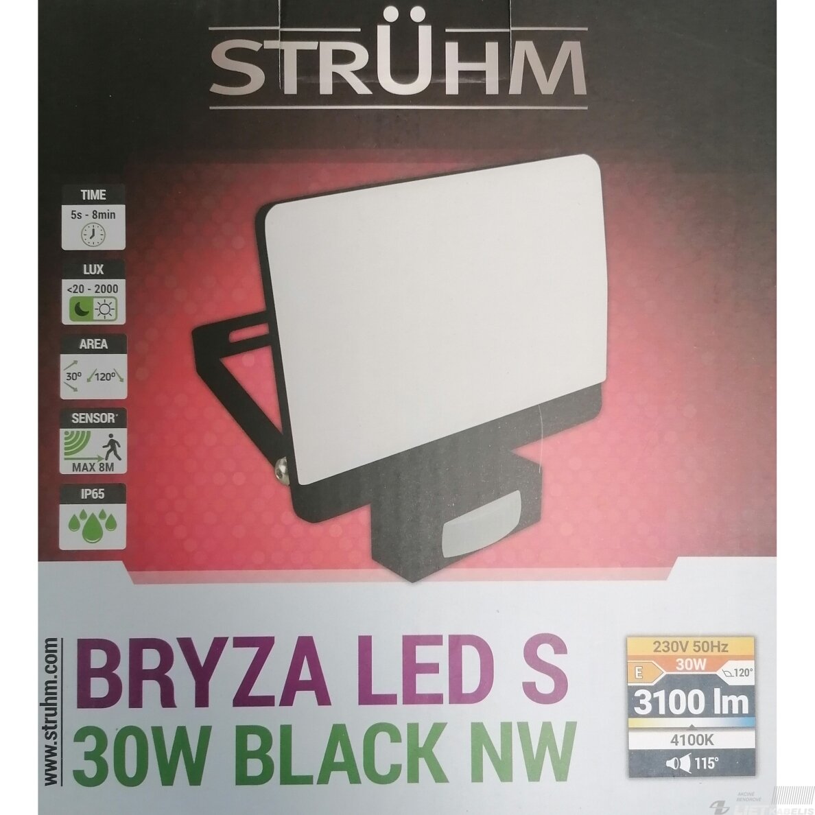 LED prožektorius BRYZA S 30W, 4100K, 3100lm, su judesio davikliu, IP65, Struhm 1 LED prožektorius BRYZA S 30W, 4100K, 3100lm, su judesio davikliu, IP65, Struhm 1