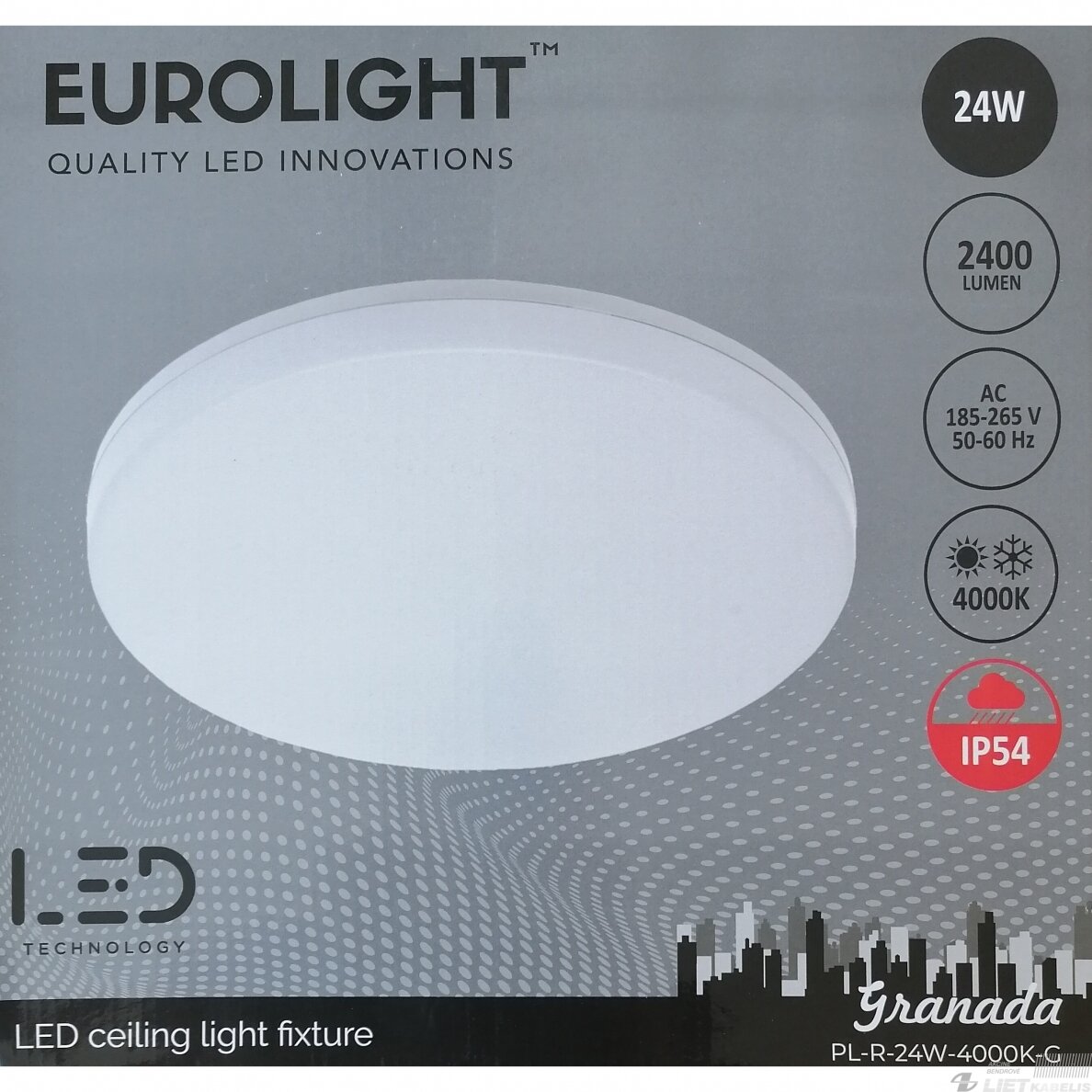 LED šviestuvas Granada 24W, 3000K-6500K, 2400lm, pridedamas, dimeriuojamas, IP54, Eurolight 1