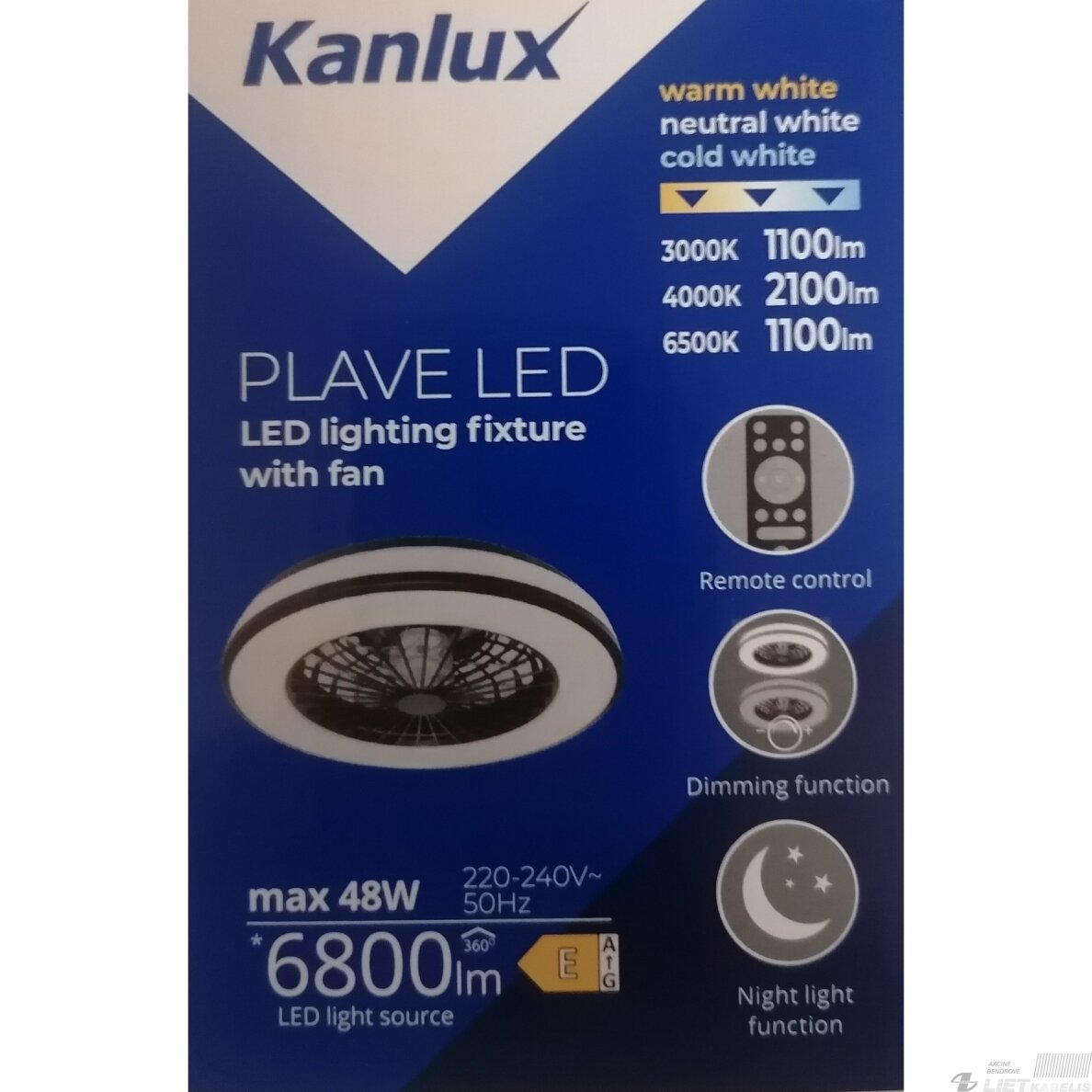 LED šviestuvas PLAVE CCT su ventiliatoriumi, 48W, 3000-6500K, dimeriuojamas, IP20, KANLUX 5 LED šviestuvas PLAVE CCT su ventiliatoriumi, 48W, 3000-6500K, dimeriuojamas, IP20, KANLUX 5