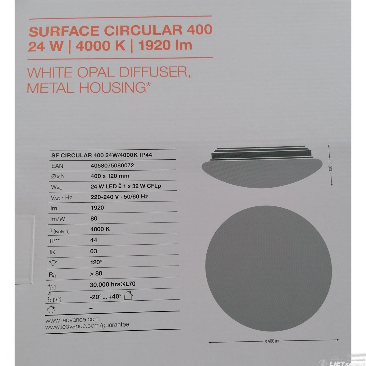LED šviestuvas Surface Circular, apvalus 24W, 4000K, 1920Lm, IP44, Ledvance 5 LED šviestuvas Surface Circular, apvalus 24W, 4000K, 1920Lm, IP44, Ledvance 5
