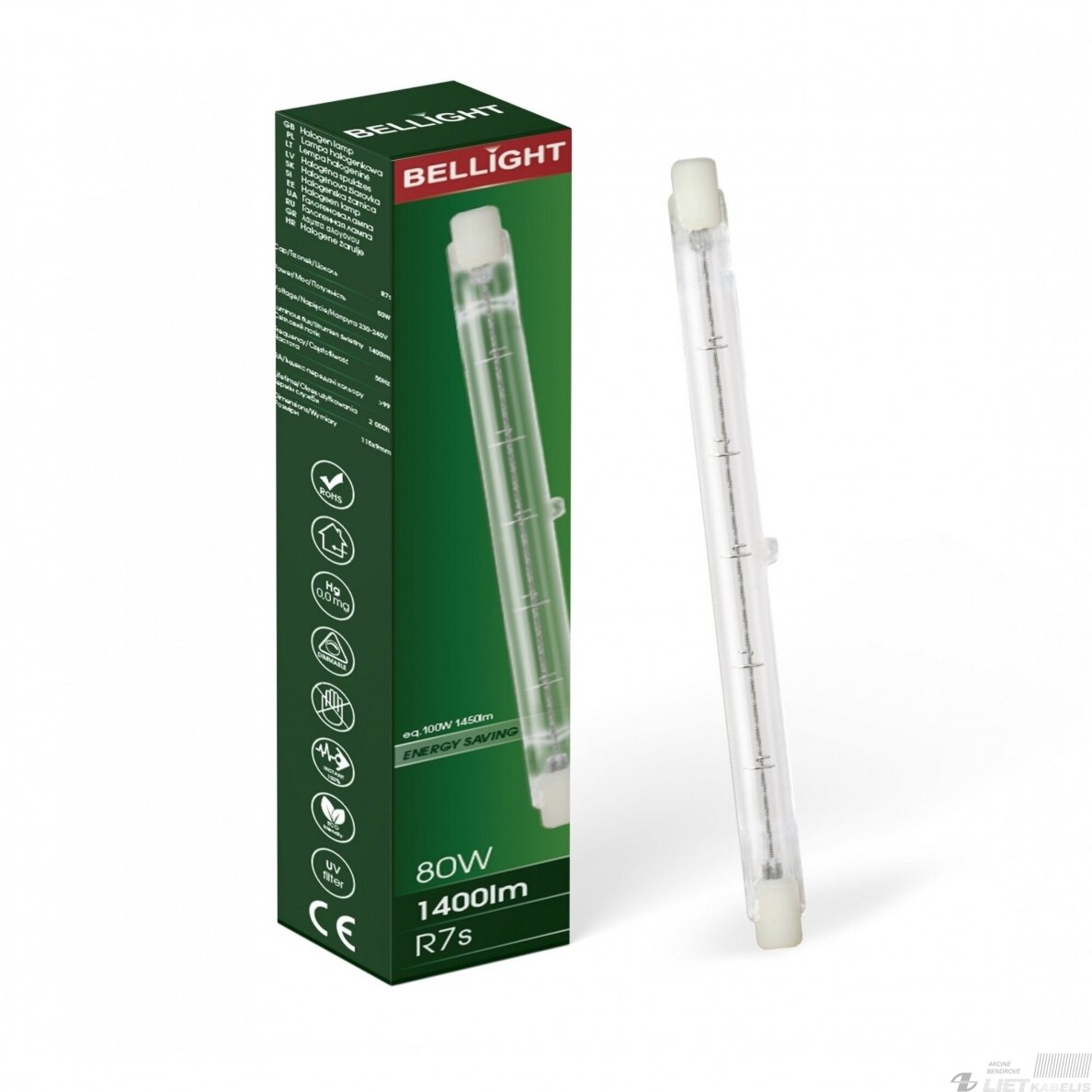 Lempa halogeninė 80W, 3000K, 230V, R7s ,78mm, Bellight