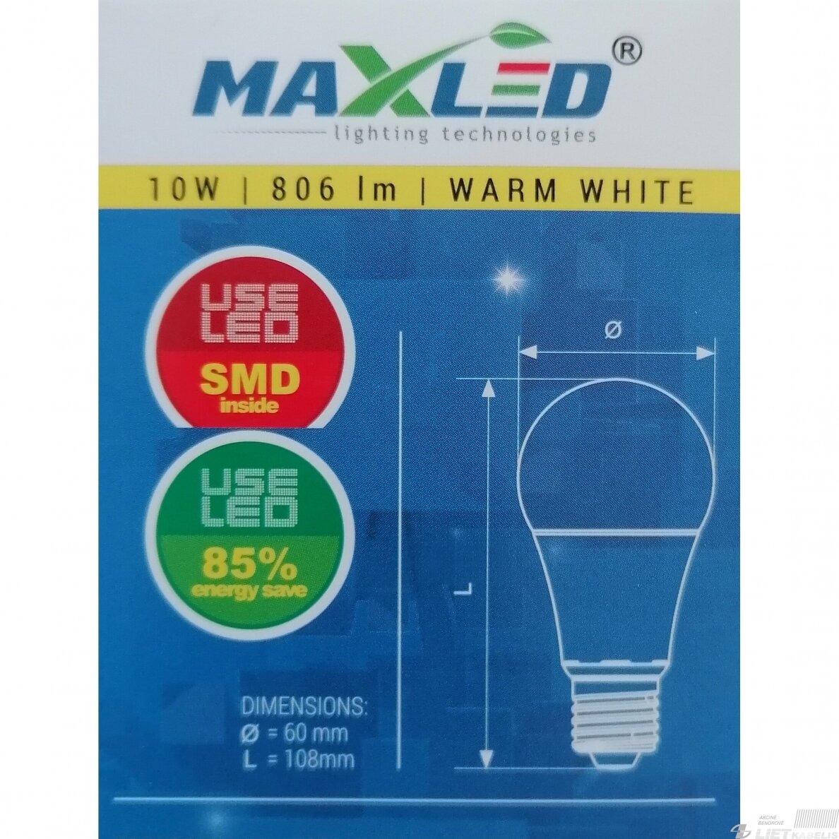 Lempa LED 10W E27 3000K 806 lm, MAX-LED 2