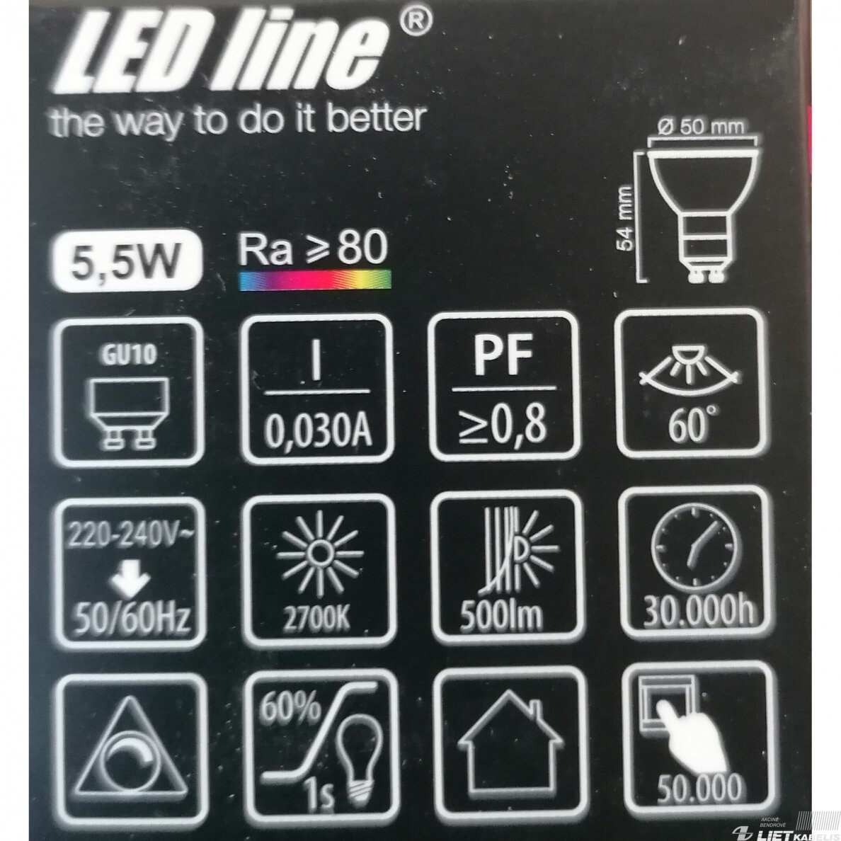 Lempa LED 5.5W, GU10, 550lm, 4000K, dimeriuojama, LEDline 2 Lempa LED 5.5W, GU10, 550lm, 4000K, dimeriuojama, LEDline 2