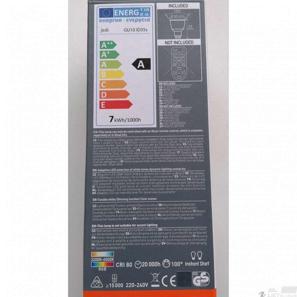 Lempa LED 6,5W, GU10, 2200-6500K+RGB, 345Lm, 2