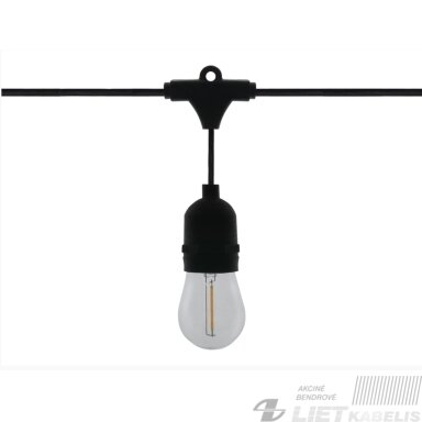 LED girlianda su 10 vnt E27 1W FILAMENT lemputėmis, šiltai balta 2700K, IP65, LEDOM