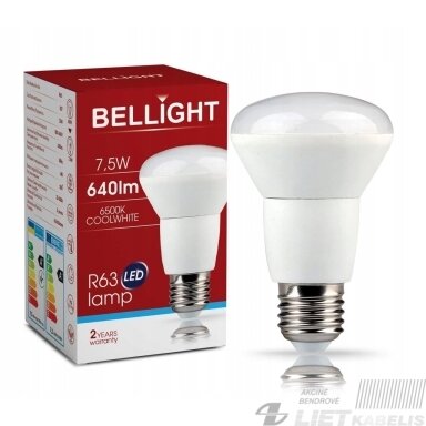 LED lempa 7,5W, E27, 3000K, 640lm, R63, Bellight