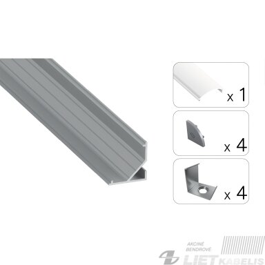 LED profilio komplektas ARRE kampinis, aliuminis, anoduotas, matinis dangtelis 3 m LED profilio komplektas ARRE kampinis, aliuminis, anoduotas, matinis dangtelis 3 m