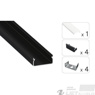 LED profilio komplektas EGEN paviršinis platus, juodas, anoduotas, matinis dangtelis 3 m LED profilio komplektas EGEN paviršinis platus, juodas, anoduotas, matinis dangtelis 3 m