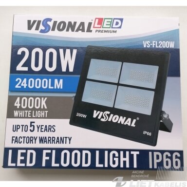 LED Prožektorius 200W, 4000K, 24000Lm, IP66, 70° Visional LED Prožektorius 200W, 4000K, 24000Lm, IP66, 70° Visional