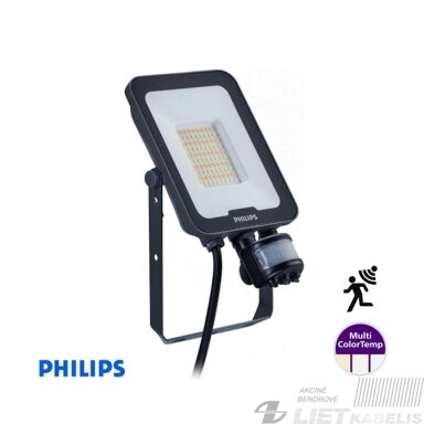 LED Prožektorius 30W, 3000-6500K, 3600lm, su judesio davikliu ,IP65, PHILIPS