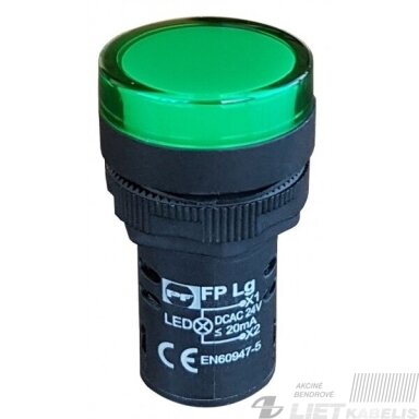 LED signalinė lemputė žalia FPL230G, 230V AC/DC, PF