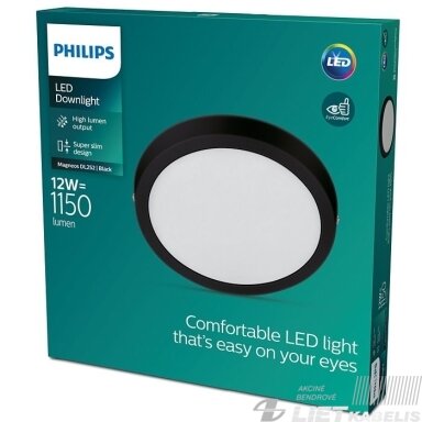 LED šviestuvas 12W, 2700K  1150Lm, apvalus juodais kraštais, PHILIPS