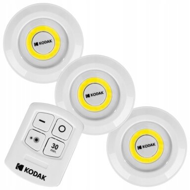 LED šviestuvas  3vnt su elementais ir pulteliu 3xAAA, 130Lm, IP42, Kodak