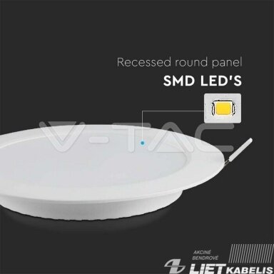 LED šviestuvas 6W, 3000K, 660lm, įleidžiamas, V-TAC LED šviestuvas 6W, 3000K, 660lm, įleidžiamas, V-TAC