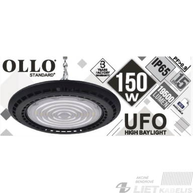 LED šviestuvas aukštų patalpų 150W, 4000K, 19500Lm, 90°, IP67, UFO, OLLO LED šviestuvas aukštų patalpų 150W, 4000K, 19500Lm, 90°, IP67, UFO, OLLO