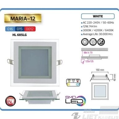 LED šviestuvas MARIA 12W su stiklu, 4200K, 744lm, įleidžiamas, HOROZ ELECTRIC LED šviestuvas MARIA 12W su stiklu, 4200K, 744lm, įleidžiamas, HOROZ ELECTRIC